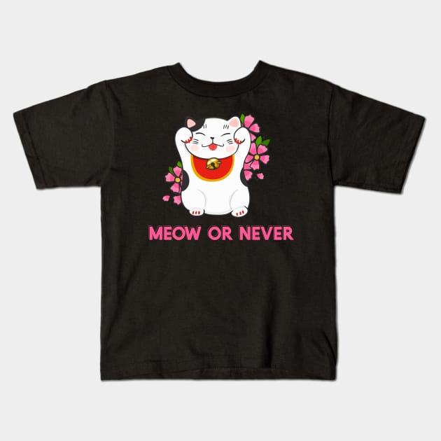 Meow of Never Lucky Cat Kids T-Shirt by Gsproductsgs